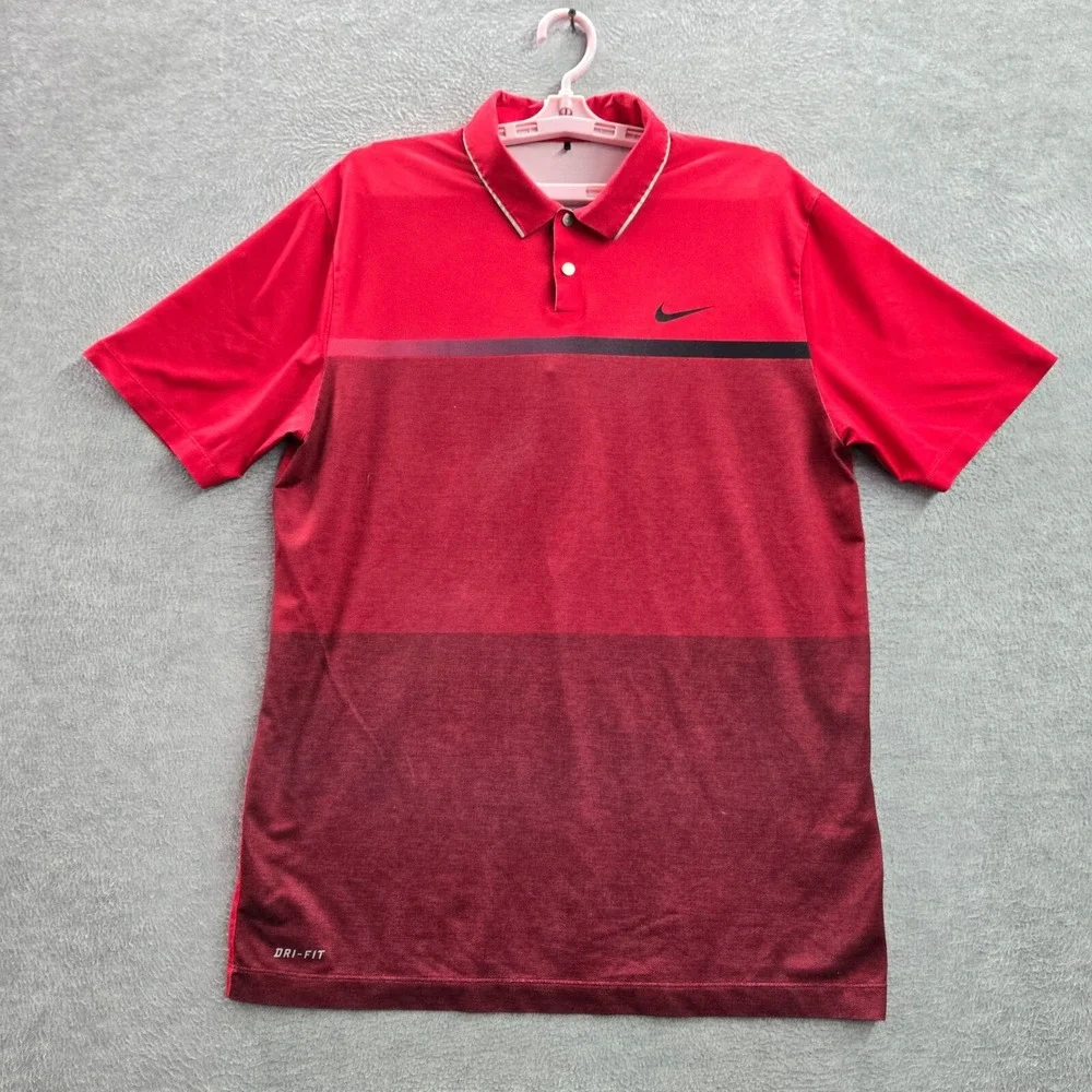 Nike Tiger Woods Men Polo M Red‎ Golf Collection Short Sleeve Polyester Y2K
